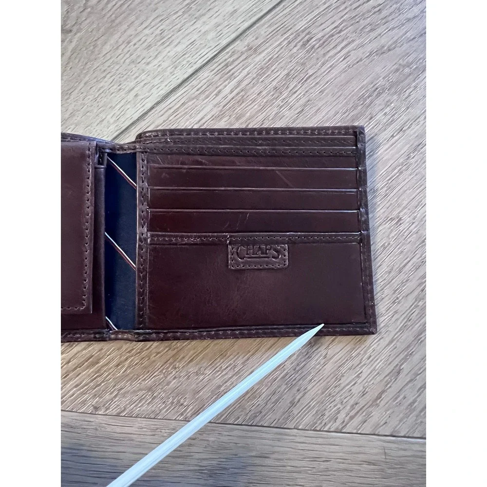 Chaps‎ Mens Brown Leather Bifold Passcase Wallet With ID Window